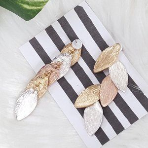 Vintage, Tri-Color Textured Gold Leaf Earrings